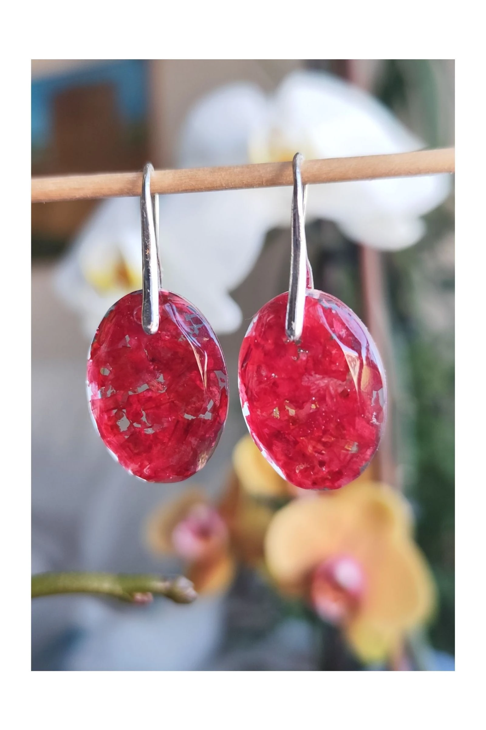pendientes con pétalos de geranio coral natural – photo 7